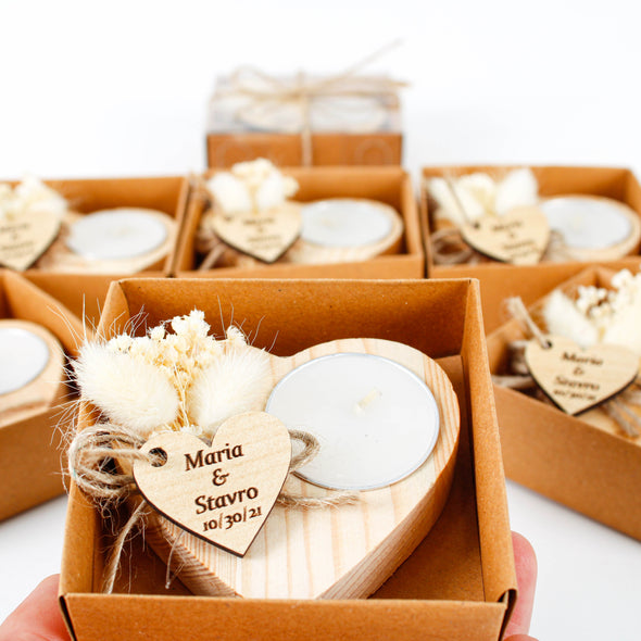 Wooden tealight candle holders for weddings, bridal showers, wedding showers, engagement gift, bridesmaid proposals, anniversary and for all party favors