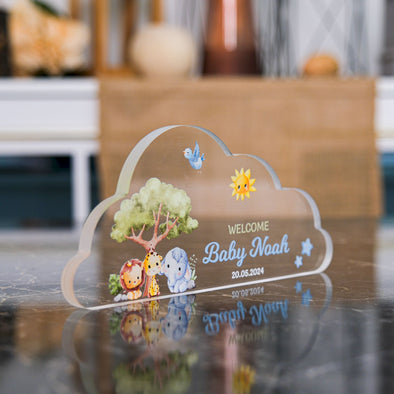 Handmade Baby Shower Acrylic Cloud Shape Stand, Personalized Acrylic Table Decor, Personalized Plexiglass Plaque Gift, Unique Baptism Favors Items designed by Happy Times Favors, a handmade gift shop. These items are ideal for mothers day gifts, baby shower favors, baby shower gifts, baby shower decorations, baptism favors, christening party favors, wedding favors, thank you gifts, bridal shower favor, engagement favor, first communion favor, birthday gift