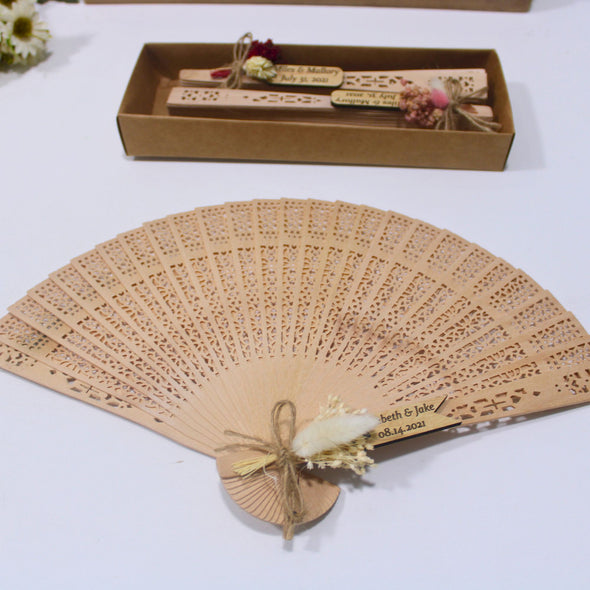 Personalisable Rustic Sandalwood Fans Items designed by Happy Times Favors, a handmade gift shop. This item is ideal for, wedding favors, unique gifts for guests, thank you gifts, bridal shower favors, baptism favors, bridesmaid favors, engagement favors, party gifts, Noel, New Year, Happy Holiday. Personalized Christmas Gifts, Custom Gifts for Christmas

