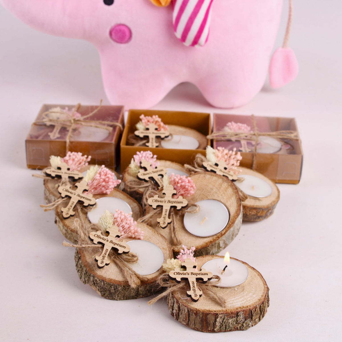 Personalized Baptism Gifts Wooden Tealight Holder, Baby Shower