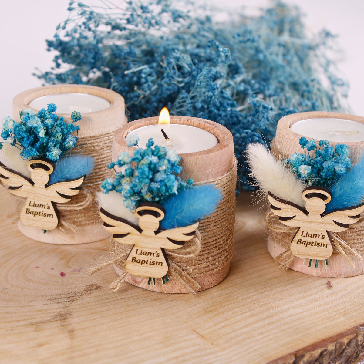 Personalized Baptism Gifts Wooden Tealight Holder, Baby Shower