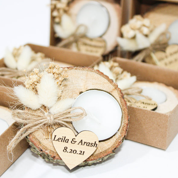 Wooden tealight candle holders for weddings, bridal showers, baby showers, baptism, christening, communion, anniversary, birthday and all party favors