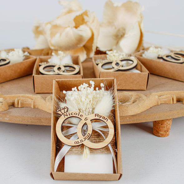 Natural Vegan Soap favors decorated with real natural dried flowers, with custom tags and in a gift box.