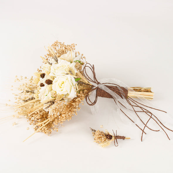 Bridal Bouquets, Bridesmaid Bouquets, Dried Flower Bouquets, Dried Pampas Grass Bouquets,Silk Flowers Bridesmaid Bouquet, Boutonnieres for Country Wedding, Boho and Rustic Decor