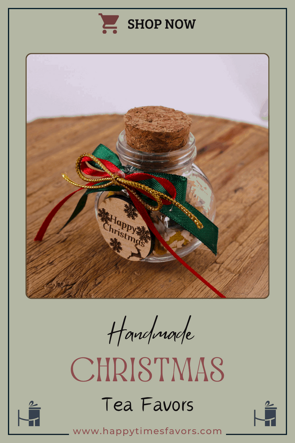 Christmas Tea favors for guests, Personalized Bulk Christmas gifts, Happy Holiday favors, Loose Leaf Tea Favor, Tea jars, Unique gift, Herbal Tea gifts Items designed by Happy Times Favors, a handmade gift shop. These glass cork vials/jars are filled with 11 different tea. Ideal for Christmas, Noel, New Year, Happy Holiday party gifts. Personalized Christmas Gifts, Custom Gifts for Christmas.