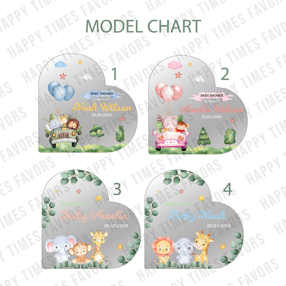 Handmade Baby Shower Acrylic Heart Shape Stand, Personalized Acrylic Table Decor, Personalized Plexiglass Plaque Gift, Wedding Unique Favors Items designed by Happy Times Favors, a handmade gift shop. These items are ideal for mothers day gifts, baby shower favors, baby shower gifts, baby shower decorations, baptism favors, christening party favors, wedding favors, thank you gifts, bridal shower favor, engagement favor, first communion favor, birthday gift