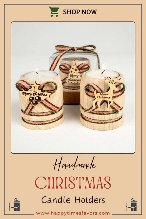 Personalized Christmas Candle Table Decor, Christmas Wood Candle Holder, Happy Holiday Gifts Items designed by Happy Times Favors, a handmade gift shop. Wooden candle holder decorated with flowers. Are ideal for Christmas, Noel, New Year, and party gifts.  Personalized ornaments, Christmas table decorations, Christmas decoration, Christmas ornament, Christmas gift, Custom Xmas ornaments, Unique Xmas gifts.