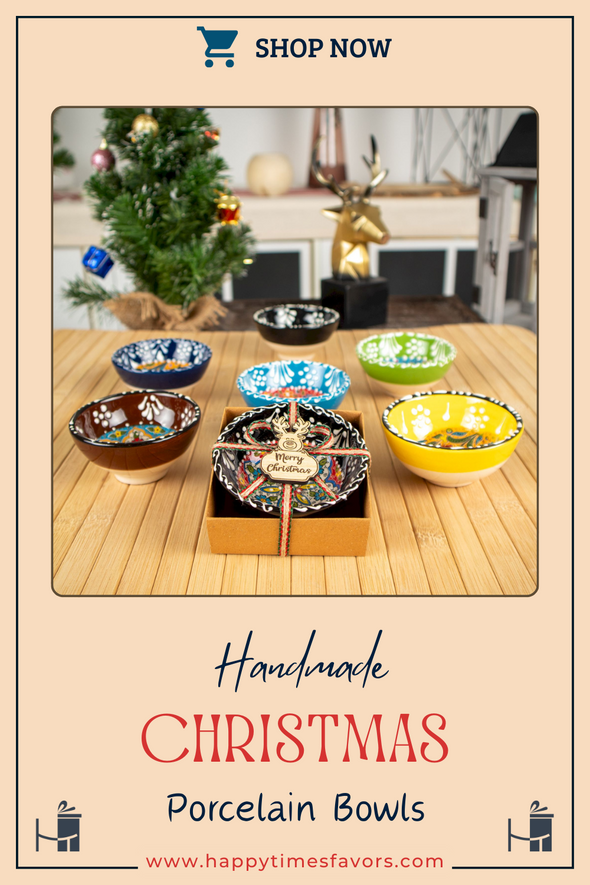 Turkish Cini Porcelain Bowl Christmas Favors, Christmas Party Favors, New Year Xmas Favors Coworker Happy Holiday Favors Items designed by Happy Times Favors, a handmade gift shop. We designed this tile/ceramic/porcelain bohemian theme wedding favor ideas, boho gifts, handmade candy bowl, Best for Wedding Gift, Bridal Shower gift, Baby Shower gift, Christening gift, Baptism gift, Graduation gift, birthday gift or any Party favors.