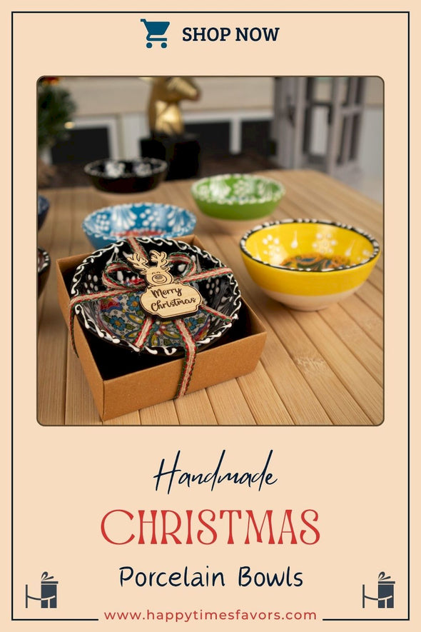 Turkish Cini Porcelain Bowl Christmas Favors, Christmas Party Favors, New Year Xmas Favors Coworker Happy Holiday Favors Items designed by Happy Times Favors, a handmade gift shop. We designed this tile/ceramic/porcelain bohemian theme wedding favor ideas, boho gifts, handmade candy bowl, Best for Wedding Gift, Bridal Shower gift, Baby Shower gift, Christening gift, Baptism gift, Graduation gift, birthday gift or any Party favors.
