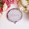 Personalized Gold Silver Black Compact Mirror Items designed by Happy Times Favors, a handmade gift shop. This item is ideal for New Year, Noel, Bridal Shower, Wedding Shower, Fall Wedding, Bridesmaid proposal boxes, party favors, or gifts for your loved ones.