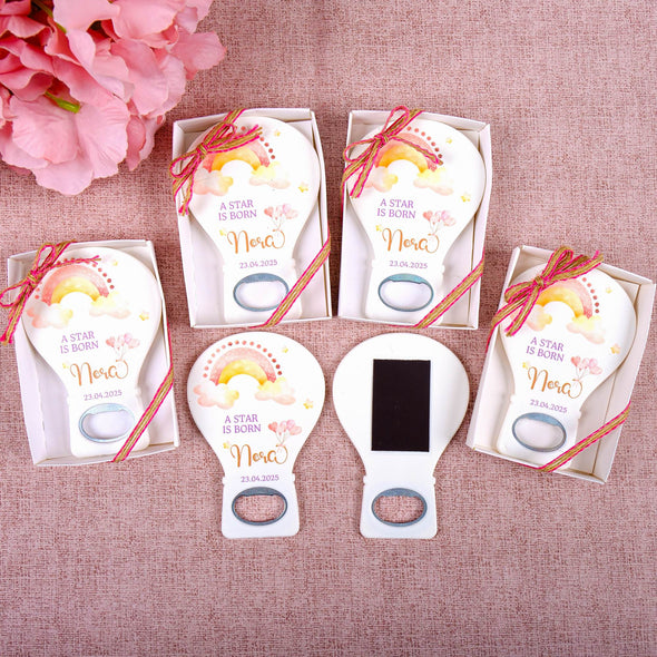 Personalized Baby Shower Bottle Opener Magnet, Custom Fridge Bottle Opener Magnet, Party Favor for Guests