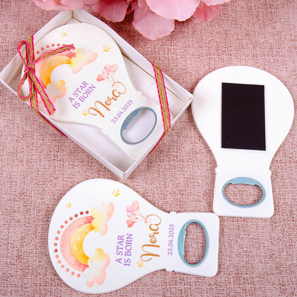 Personalized Baby Shower Bottle Opener Magnet, Custom Fridge Bottle Opener Magnet, Party Favor for Guests