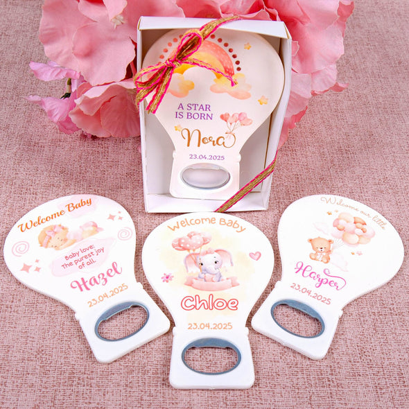 Personalized Baby Shower Bottle Opener Magnet, Custom Fridge Bottle Opener Magnet, Party Favor for Guests