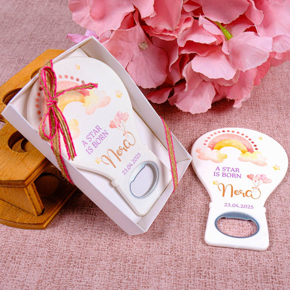 Personalized Baby Shower Bottle Opener Magnet, Custom Fridge Bottle Opener Magnet, Party Favor for Guests