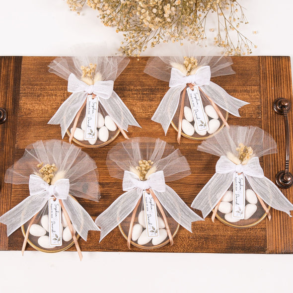 Bridal Shower Almond Candy Favors for Guests in Bulk, Rustic Wedding Magnet Favor, Candy Magnet Tulle Flower Gift, Personalized Bulk Gifts Items designed by Happy Times Favors, a handmade gift shop. These items are ideal for bridal shower gifts, bridal shower presents, gifts to give at a bridal shower, present for wedding shower, wedding gift ideas, bridesmaid present, bridal shower favor, wedding favor for guests, wedding gift for guests, thank you gift.
