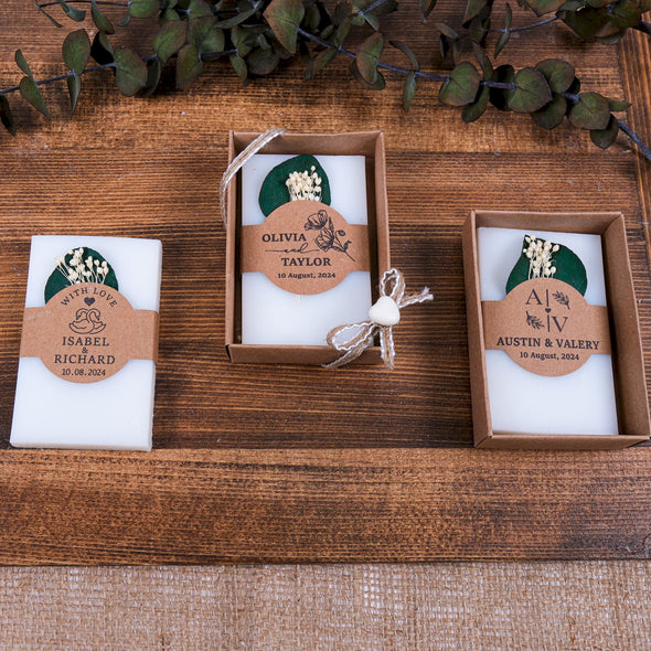 Personalized Natural Handmade Soap Wedding Gifts, Bridal Shower Gifts, Bridal Shower Soap Favors Items designed by Happy Times Favors, a handmade gift shop. These items are ideal for bridal shower gifts, bridal shower presents, gifts to give at a bridal shower, present for wedding shower, wedding gift ideas, bridesmaid present, bridal shower favor, wedding favor for guests, wedding gift for guests, thank you gift.