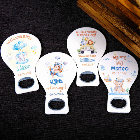 Personalized Baby Shower Bottle Opener Magnet, Custom Fridge Bottle Opener Magnet, Party Favor for Guests