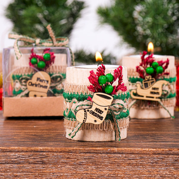 Personalized Christmas Gift, Christmas Wooden Candle Holder, Noel New Year Happy Holiday Gifts, Christmas 2024 Ornament, Gift Exchange Items designed by Happy Times Favors, a handmade gift shop. Wooden candle holder decorated with flowers. Are ideal for Christmas, Noel, New Year, and party gifts.  Personalized ornaments, Christmas table decorations, Christmas decoration, Christmas ornament, Christmas gift, Custom Xmas ornaments, Unique Xmas gifts.