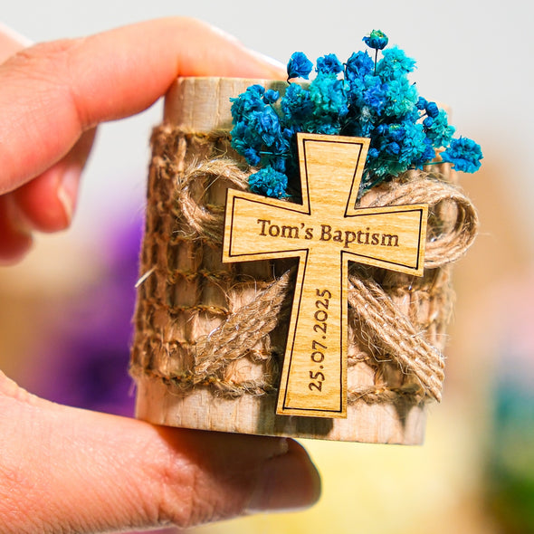 Baptism Favors, Wooden Candle Holder, Custom Candle, Tealight Holder, Confirmation, First Communion, Christening Favors