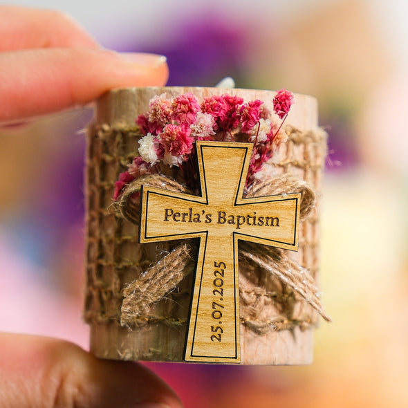 Baptism Favors, Wooden Candle Holder, Custom Candle, Tealight Holder, Confirmation, First Communion, Christening Favors