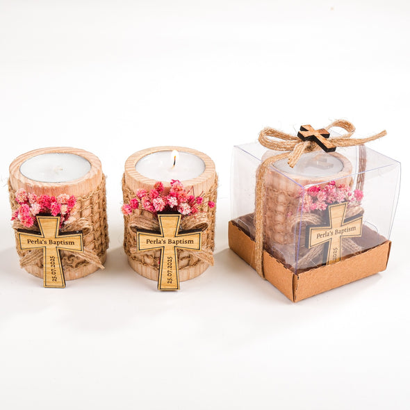 Baptism Favors, Wooden Candle Holder, Custom Candle, Tealight Holder, Confirmation, First Communion, Christening Favors