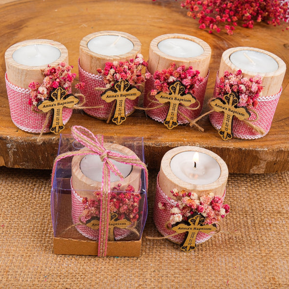 thumbnail image 2 of Personalised Funeral Memorial Tealight Candle Favours – Dove & Rose Design 2 of 4
