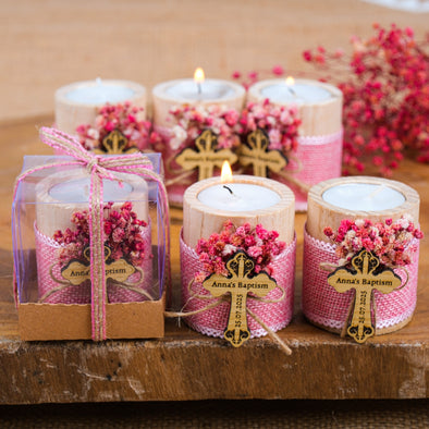 Baptism Favors, Wooden Candle Holder, Custom Candle, Tealight Holder, Confirmation, First Communion, Christening Favors