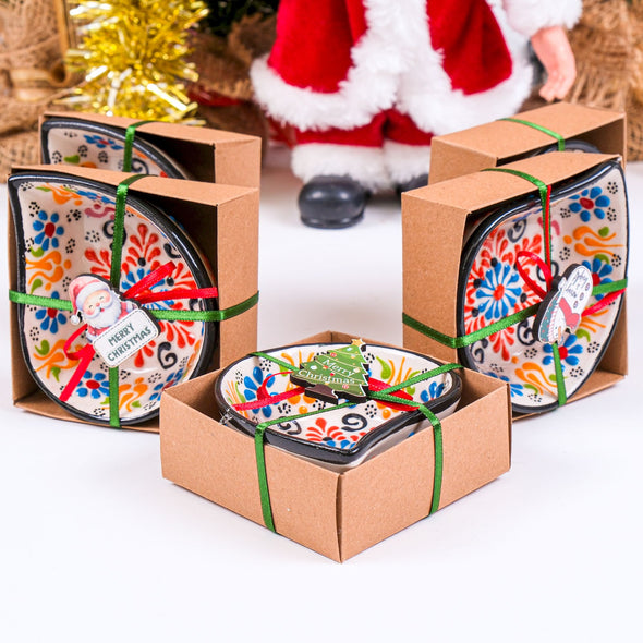 Turkish Cini Porcelain Bowl Christmas Favors, Christmas Party Favors, New Year Xmas Favors Coworker Happy Holiday Favors Items designed by Happy Times Favors, a handmade gift shop. We designed this tile/ceramic/porcelain bohemian theme wedding favor ideas, boho gifts, handmade candy bowl, Best for Wedding Gift, Bridal Shower gift, Baby Shower gift, Christening gift, Baptism gift, Graduation gift, birthday gift or any Party favors.