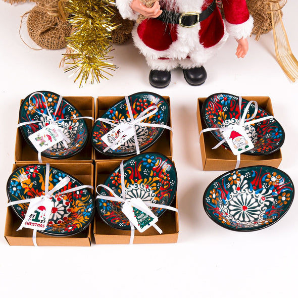 Turkish Cini Porcelain Bowl Christmas Favors, Christmas Party Favors, New Year Xmas Favors Coworker Happy Holiday Favors Items designed by Happy Times Favors, a handmade gift shop. We designed this tile/ceramic/porcelain bohemian theme wedding favor ideas, boho gifts, handmade candy bowl, Best for Wedding Gift, Bridal Shower gift, Baby Shower gift, Christening gift, Baptism gift, Graduation gift, birthday gift or any Party favors.