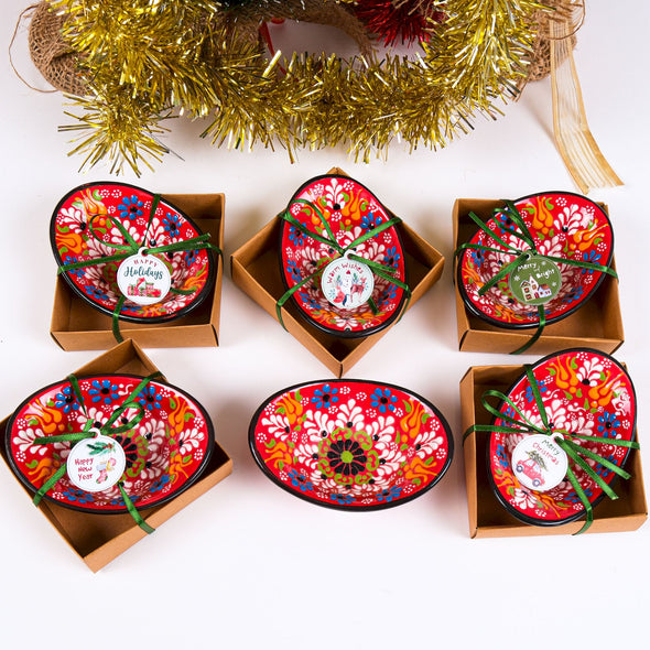 Turkish Cini Porcelain Bowl Christmas Favors, Christmas Party Favors, New Year Xmas Favors Coworker Happy Holiday Favors Items designed by Happy Times Favors, a handmade gift shop. We designed this tile/ceramic/porcelain bohemian theme wedding favor ideas, boho gifts, handmade candy bowl, Best for Wedding Gift, Bridal Shower gift, Baby Shower gift, Christening gift, Baptism gift, Graduation gift, birthday gift or any Party favors.