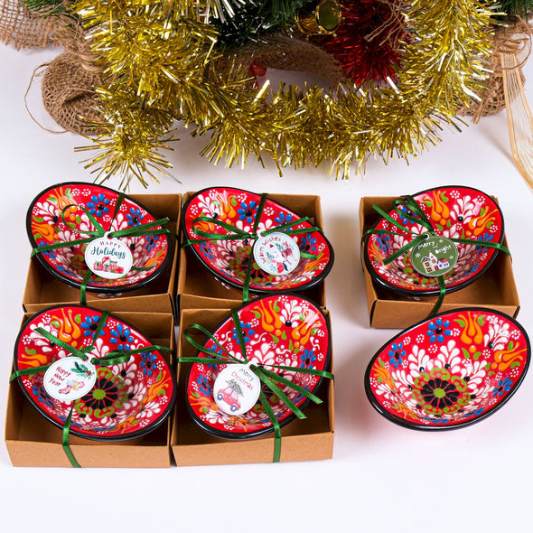 Turkish Cini Porcelain Bowl Christmas Favors, Christmas Party Favors, New Year Xmas Favors Coworker Happy Holiday Favors Items designed by Happy Times Favors, a handmade gift shop. We designed this tile/ceramic/porcelain bohemian theme wedding favor ideas, boho gifts, handmade candy bowl, Best for Wedding Gift, Bridal Shower gift, Baby Shower gift, Christening gift, Baptism gift, Graduation gift, birthday gift or any Party favors.