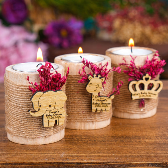 Wooden Candle Holder, Baby Shower Favors, Custom Candle, Tealight Holder, Baby Girl, Baby Boy