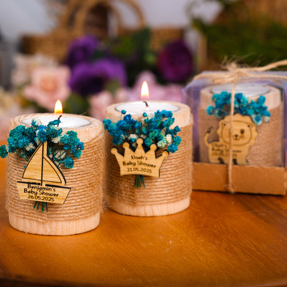 Wooden Candle Holder, Baby Shower Favors, Custom Candle, Tealight Holder, Baby Girl, Baby Boy