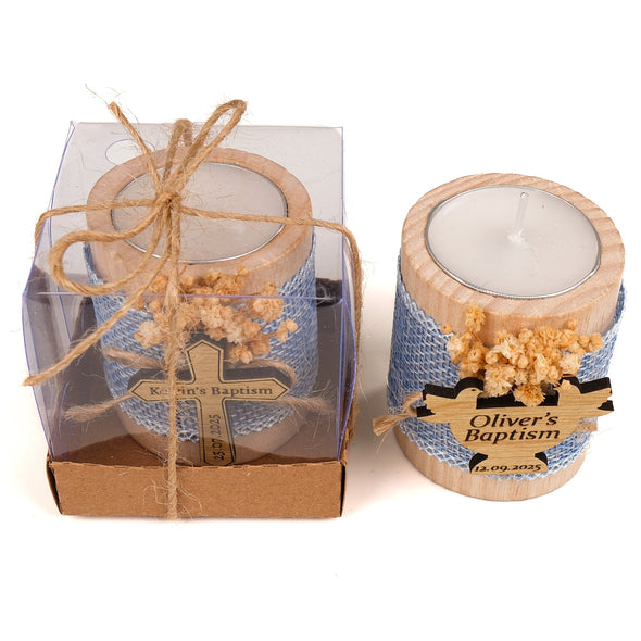 Baptism Favors, Wooden Candle Holder, Custom Candle, Tealight Holder, Confirmation, First Communion, Christening Favors