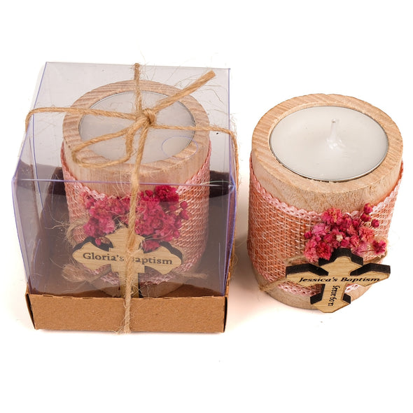 Baptism Favors, Wooden Candle Holder, Custom Candle, Tealight Holder, Confirmation, First Communion, Christening Favors