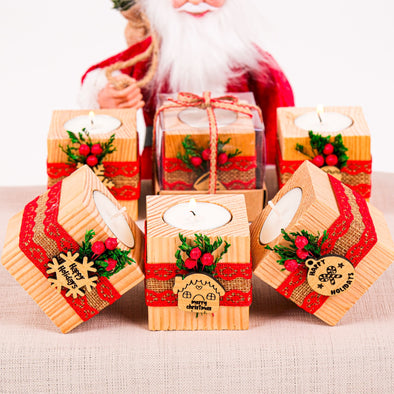 Personalized Christmas Gift, Christmas Wooden Candle Holder, Noel New Year Happy Holiday Gifts, Christmas 2024 Ornament, Gift Exchange Items designed by Happy Times Favors, a handmade gift shop. Wooden candle holder decorated with flowers. Are ideal for Christmas, Noel, New Year, and party gifts.  Personalized ornaments, Christmas table decorations, Christmas decoration, Christmas ornament, Christmas gift, Custom Xmas ornaments, Unique Xmas gifts.