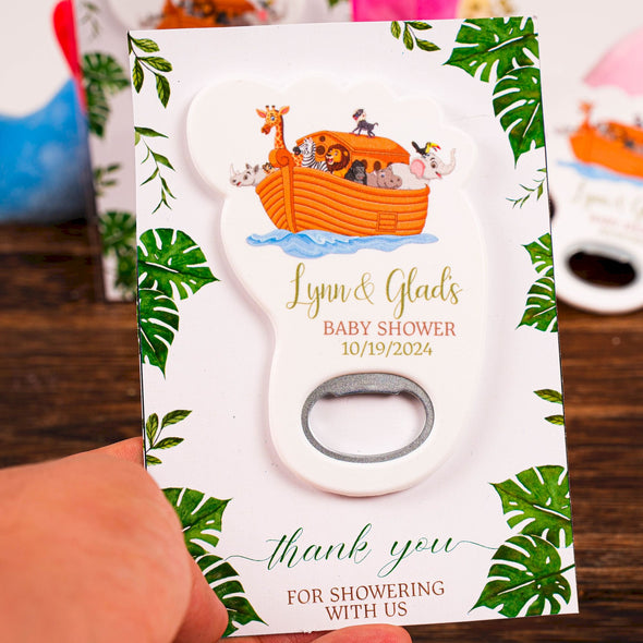 Personalized Baby Shower Bottle Opener Magnet, Custom Fridge Bottle Opener Magnet, Baptism, First Communion Favor, Wedding Party Favor Guest Items designed by Happy Times Favors, a handmade gift shop. Bottle opener magnets are ideal for Baby shower favors, baptism favors, christening favors, first communion favors, personalized bottle opener magnet, custom gift card, baby shower ideas, christening ideas, baptism ideas, first communion ideas, handmade favors