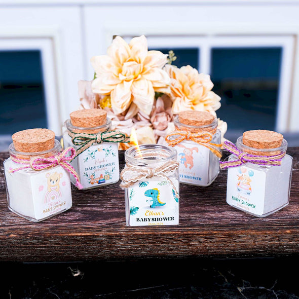 Personalized Baby Shower Scented Candle Favor, Christening gift Items designed by Happy Times Favors, a handmade gift shop. These are Handmade Customizable Candle in the Glass Jar. We personalize Tag. This luxury product is designed for Baby Shower. We design this unique favor for your bridal shower, baby shower, christening gift, wedding, etc. parties.