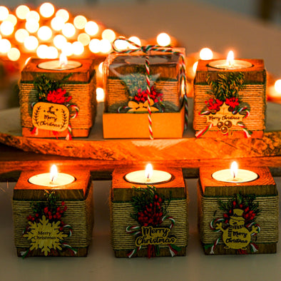 Personalized Christmas Gift, Christmas Wooden Candle Holder, Noel New Year Happy Holiday Gifts, Christmas 2024 Ornament, Gift Exchange Items designed by Happy Times Favors, a handmade gift shop. Wooden candle holder decorated with flowers. Are ideal for Christmas, Noel, New Year, and party gifts.  Personalized ornaments, Christmas table decorations, Christmas decoration, Christmas ornament, Christmas gift, Custom Xmas ornaments, Unique Xmas gifts.