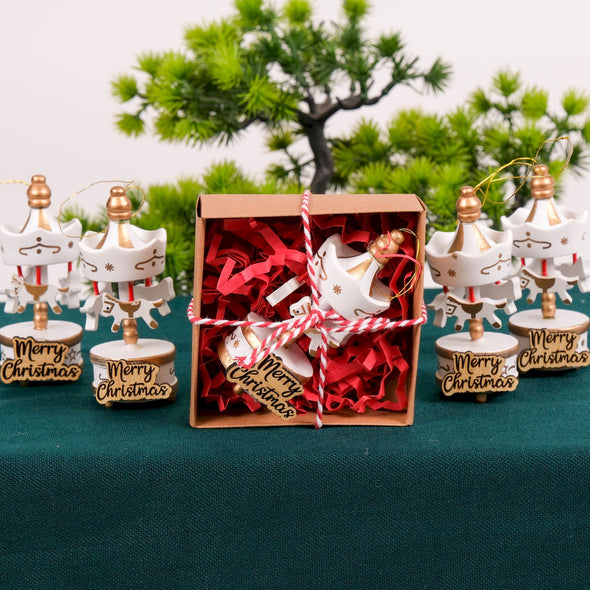 Handcrafted Wooden Carousel Christmas Ornament, Vintage-Inspired Carousel Christmas Tree Decoration, Custom Carousel Favors, Party Gift Items designed by Happy Times Favors, a handmade gift shop. This items are ideal for thank you gifts, carousel favors, baby shower favors, baptism favors, wedding favors, party favors, personalized gifts, custom gifts, wooden carousel, carousel theme, decorative ornaments, gift boxes, baby shower gifts, birthday gifts