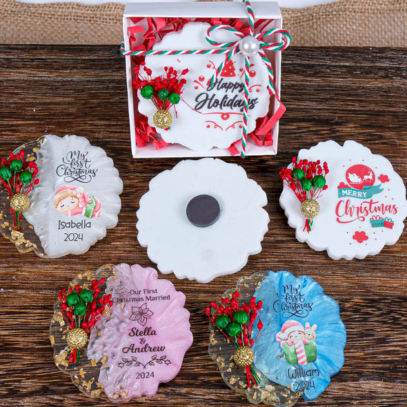 Personalized Christmas Gift Epoxy Magnet with Chic Box, Christmas Decor, Noel Gift, Xmas Gift, Xmas Decorations, Holiday Decor Designed by Happy Times Favors, a handmade gift shop. Ideal for Christmas, Noel gift, New Year, Happy Holiday, Christmas Gift, Christmas decoration, Xmas decor.