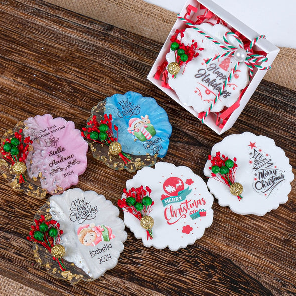 Personalized Christmas Gift Epoxy Magnet with Chic Box, Christmas Decor, Noel Gift, Xmas Gift, Xmas Decorations, Holiday Decor Designed by Happy Times Favors, a handmade gift shop. Ideal for Christmas, Noel gift, New Year, Happy Holiday, Christmas Gift, Christmas decoration, Xmas decor.
