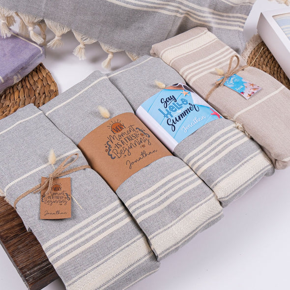 Personalized Turkish Beach Towel, Hammam Towel, Bath Towel with Name,  Bridesmaid Personalized Gift Towel Embroidery, Wedding Favor for Guest Items designed by Happy Times Favors, a handmade gift shop. These beach towels are best for bridesmaid proposal, bridal shower, wedding, gift for the beach, girlfriend gift, home decor gifts, boyfriend gift, best friend gift, Bachelor Party Favors, housewarming gift, bath and baby shower, baptism or any other events.