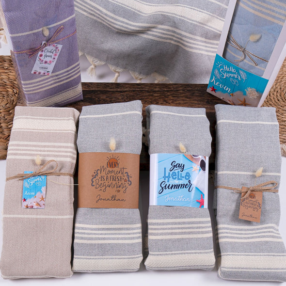 Personalized Turkish Beach Towel, Hammam Towel, Bath Towel with Name,  Bridesmaid Personalized Gift Towel Embroidery, Wedding Favor for Guest Items designed by Happy Times Favors, a handmade gift shop. These beach towels are best for bridesmaid proposal, bridal shower, wedding, gift for the beach, girlfriend gift, home decor gifts, boyfriend gift, best friend gift, Bachelor Party Favors, housewarming gift, bath and baby shower, baptism or any other events.