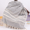 Personalized Turkish Beach Towel, Hammam Towel, Bath Towel with Name,  Bridesmaid Personalized Gift Towel Embroidery, Wedding Favor for Guest Items designed by Happy Times Favors, a handmade gift shop. These beach towels are best for bridesmaid proposal, bridal shower, wedding, gift for the beach, girlfriend gift, home decor gifts, boyfriend gift, best friend gift, Bachelor Party Favors, housewarming gift, bath and baby shower, baptism or any other events.