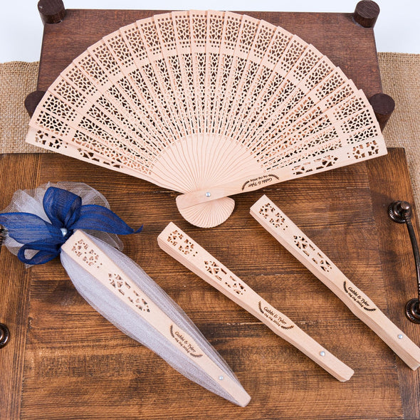 Personalized Wedding Favors: Engraved Wooden Hand Fans (Sandalwood) Items designed by Happy Times Favors, a handmade gift shop. This item is ideal for, wedding favors, unique gifts for guests, thank you gifts, bridal shower favors, baptism favors, bridesmaid favors, engagement favors, party gifts, Noel, New Year, Happy Holiday. Personalized Christmas Gifts, Custom Gifts for Christmas

