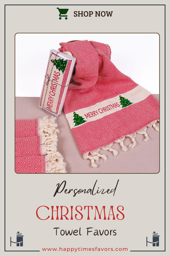 Personalized Christmas Towel Favor, Bridesmaid Personalized Gift Towel, Wedding Favor for Guest Items designed by Happy Times Favors, a handmade gift shop. These beach towels are best for bridesmaid proposal, bridal shower, wedding, gift for the beach, girlfriend gift, home decor gifts, boyfriend gift, best friend gift, Bachelor Party Favors, housewarming gift, bath and baby shower, baptism or any other events.