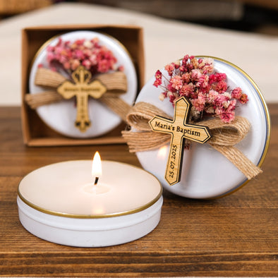 Baptism Favors, Scented Candles, Metal Box Candle, Baptism Candles, Personalized Candle Favors, Baby Shower, Baptism Gifts, First Communion