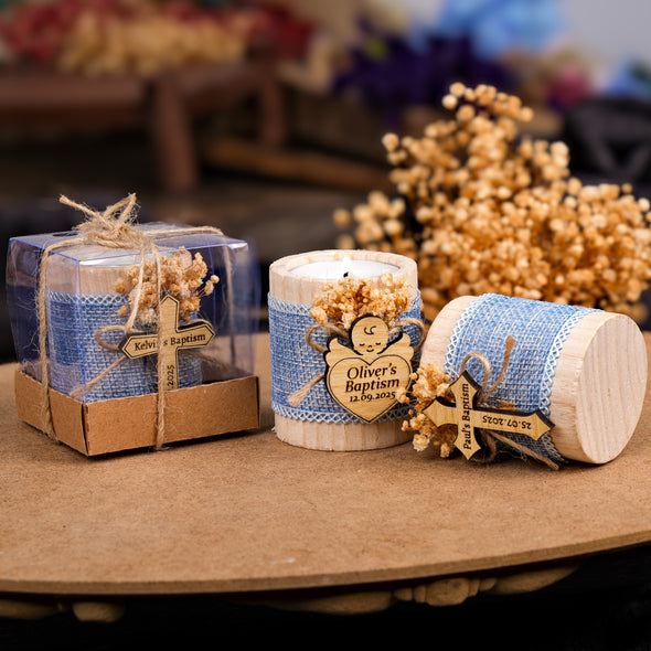 Baptism Favors, Wooden Candle Holder, Custom Candle, Tealight Holder, Confirmation, First Communion, Christening Favors