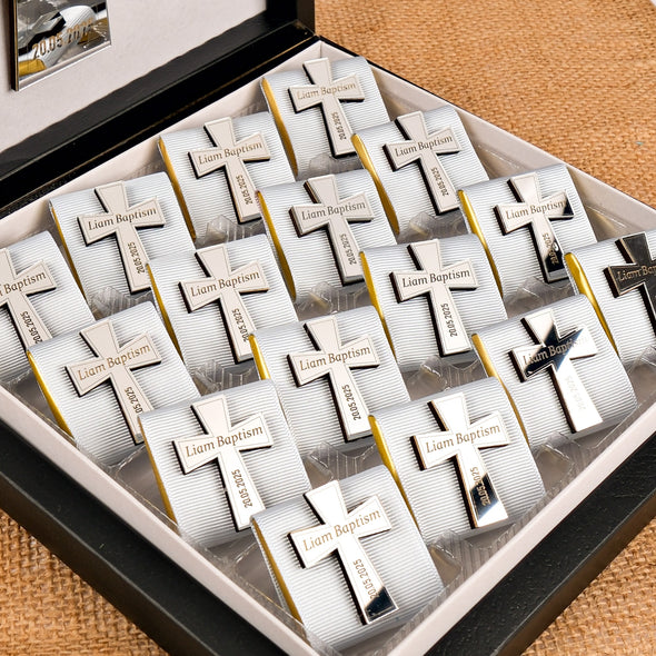 Baptism Chocolate Favors Box, Custom Chocolates, Bulk Baptism Favors, Baby Shower Favors Designed by Happy Times Favors, these bulk chocotale favors are ideal for baby shower, baptism favors, christening party favors, wedding favors, first communion.